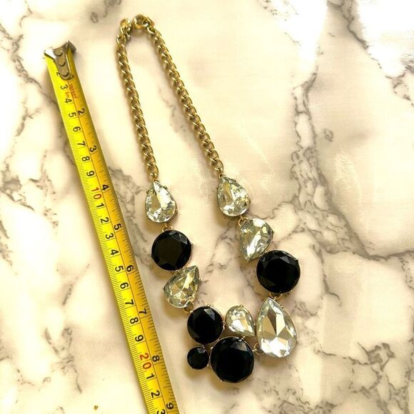 J.Crew black and rhinestone gold tone statement necklace - Picture 4 of 9